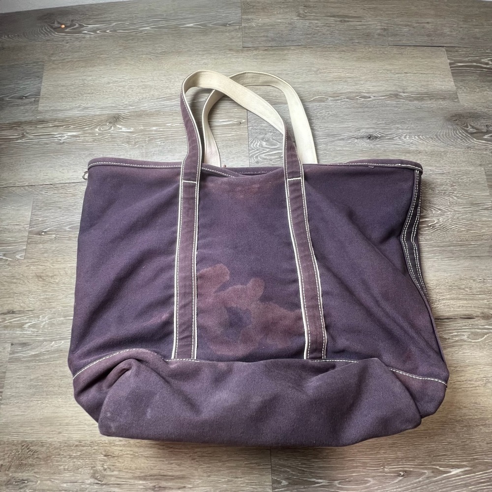 Lands End Canvas Tote Bag Unisex Large Purple Rosera Embroidered Boat and Tote - Picture 3 of 13